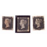 GB QV selection of three 1d blacks, including one four margin example with black Maltese cross.