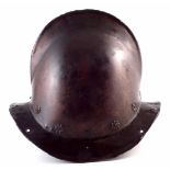 Renaissance style Cabasset or Morion helmet, two piece construction with turned over brim border