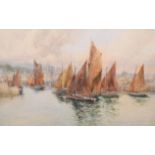 Frances E. Nesbitt (1862-1934), Harbour scene with fishing boats, signed, watercolour, 33 x 52cm, 13