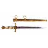 German Kriegsmarine Navy dagger, engraved blade, with gilded brass scabbard and mounts, eagle pommel