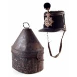 Victorian British Army Shako, with Bedford Light Infantry plate to front, together with case