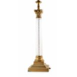 Brass corinthian lamp column, with pressed glass rope twist post. Height 56cm.