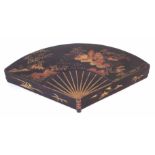 Japanese lacquer fan shape box, decorated with a village, late 19th early 20th century, (2) 40.5cm