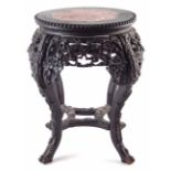 Chinese hardwood jardinière stand, carved with blossom, inset marble top, 43cm high. Condition