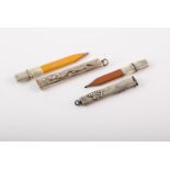 Two Chinese silver architects pencils. With Chinese silver marks, one pencil case has Chinese script