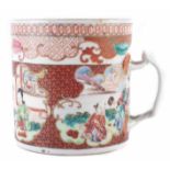 Chinese export porcelain mug, painted with figures, moulded entwined handle, late 18th early 19th