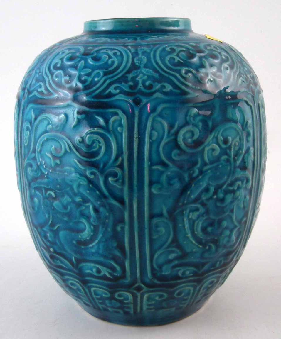 Chinese vase, the turquoise glazed body moulded with dragons and scrollwork, together with pierced - Image 8 of 9