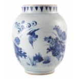 Chinese vase, painted with birds in underglaze blue, Transitional period 1640-1660 27cm high.