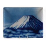 Japanese enamel dish, decorated with Mount Fuji, Meiji period, 25.5cm wide. Condition report: very