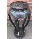 Chinese black lacquer plant stand, late 19th early 20th century. 96cm high Condition report: Chipped