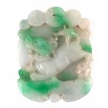 Chinese Jade plaque or pendant, carved with a dog of fo, 7.7cm high. Condition report: cracks/