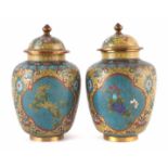 Pair of Chinese Cloisonné lidded vases, impressed ‘China’ to bases, early 20th century, (4) 23cm