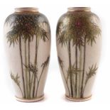 Pair of Japanese Satsuma vases, painted with bamboo trees, signature to bases, Meiji period, (2)