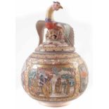 Japanese Satsuma lidded vase, with phoenix finial finely painted with figures in landscapes within