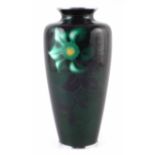 Japanese cloisonné vase, decorated with a single flower on a green ground, Ando factory mark to