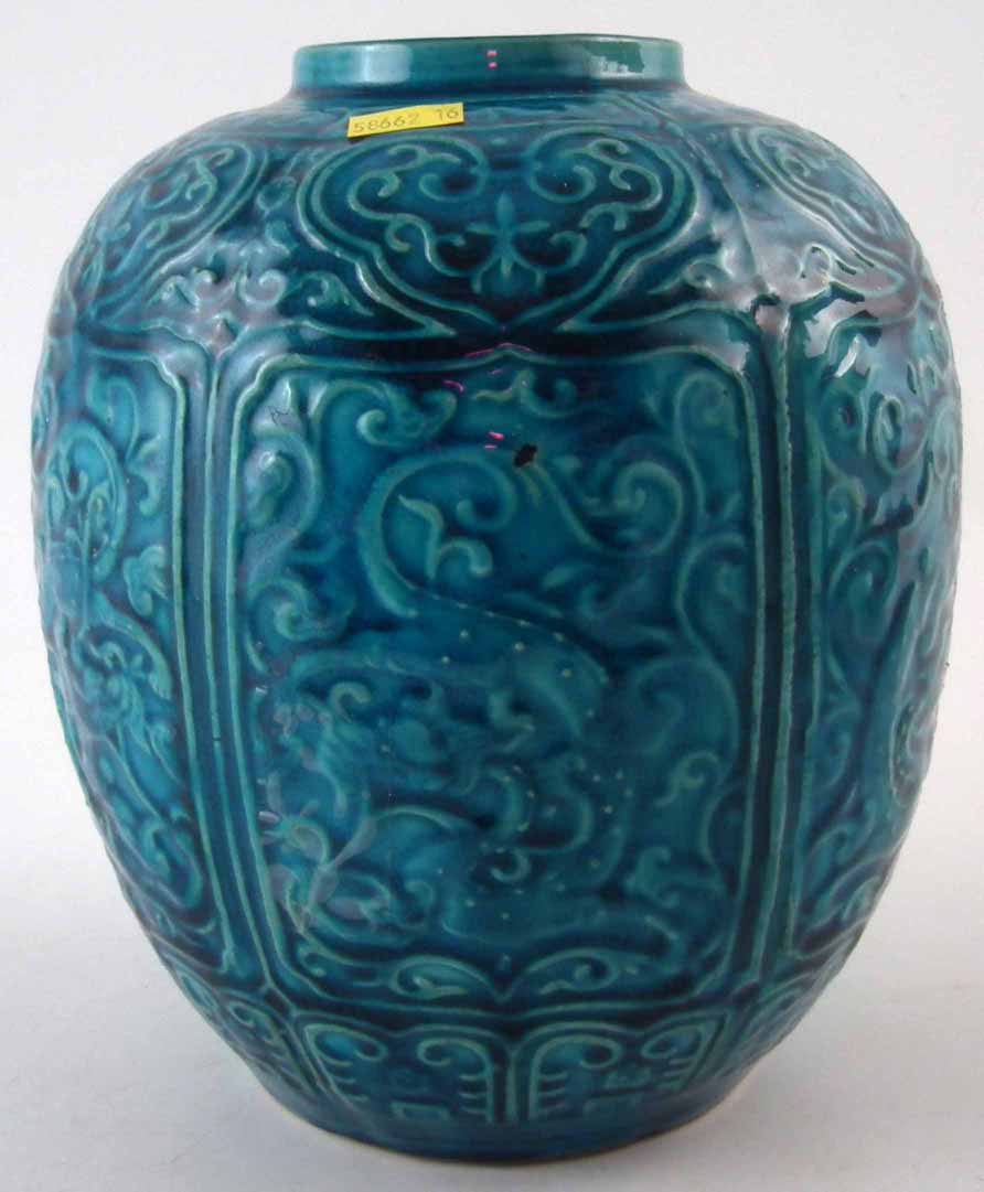 Chinese vase, the turquoise glazed body moulded with dragons and scrollwork, together with pierced - Image 9 of 9