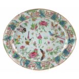 Chinese oval plate, finely painted in a Cantonese palette with a central figure surrounded by