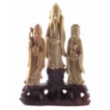19th Century Chinese soap stone figure, three star gods. Tallest figure 17.5cm from base.