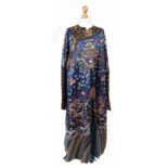 Chinese silk evening coat depicting dragons and mythical figures, 134cm overall length. Condition