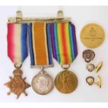 3 WW1 Campaign medals DVR.Rust(A.S.C.), T-37840, British Legion badge & cufflinks and RAF