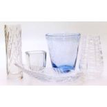 A collection of modern design cut glass by Waterford and other makers also a Whitefriars bubble vase