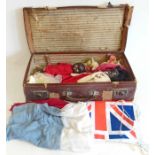 Leather suitcase containing three dolls, clothing etc We cannot do condition reports for this sale.