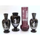 Four Victorian Mary Gregory type glass vases We cannot do condition reports for this sale.