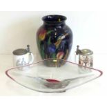 Adam Jablonski art glass dish, Royal Stanley Vase, WMF Stein and one other We cannot do condition