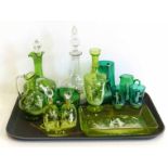 Victorian Mary Gregory type glass dressing table set, two decanters, Three jugs and a bowl and two