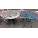 Hardwood Branson garden table and pierced alloy ditto. We cannot do condition reports for this