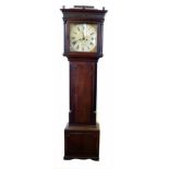 A mid 19th century oak longcase clock by James Topham, Nantwich. With flattened caddy-top pediment