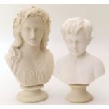 Copeland bust of Ophelia together with a marble bust of a Boy.