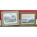 Pair of watercolours, Pat Auld, 'Loch Lomond' and 'Galloway Hills'.