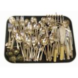 Four silver clover shaped salts with spoons, a plated toast rack, a quantity of K. Bright plated