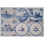 Six 18th century Delft tiles