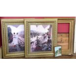 Two large ornately framed prints together with another smaller and two frames (5).