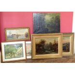 Two framed watercolour paintings by Herbert Collyer, together with four various nineteenth century