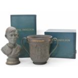 Royal Doulton black basalt bust of Prince Charles together with a Charles Dickens loving cup.