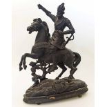 Spelter figures of Henry IIV on horseback mounted on oval plinths