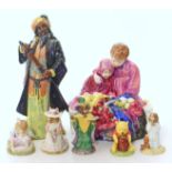 Royal Doulton Blue Beard, Flower Sellers Children, two Brambly Hedge figures, Winne The Pooh and two