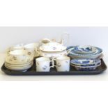 Derby tea service (Bloor), Caughley saucer dish, Chinese Imari plate and saucer and blue transfer