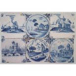 Six 18th century Delft tiles