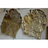 Pair of gilt metal pierced wall decorations in the form of leaves