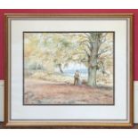 Watercolour by Anthony Forster, Black Lake Trentham 'Golden Days'.