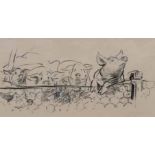 Eileen Soper (British, 1905-1990), Pigs, unsigned, crayon drawing, 7.5 x 14cm, 3 x 5.5in, together