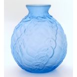 Sars blue frosted pressed glass vase, Art Deco design, circa 1930. Unfortunately we are not doing