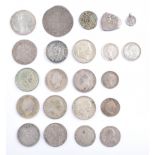 George I shilling, 1723 and various other George III and IV and Victoria shillings and sixpences.