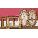 Two oval framed gilt pictures of ladies and two other gilt frames Unfortunately we are not doing