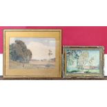 J.W Lamb, 20th century, Rural landscape, oil and another watercolour by Dorothy hall of a figure