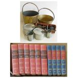 Brass jam pan, coal bucket, two lidded pans, two tankards, a set of bowls, Winston Churchill "The